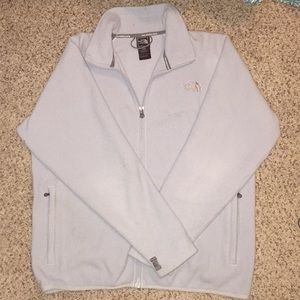 light blue north face jacket